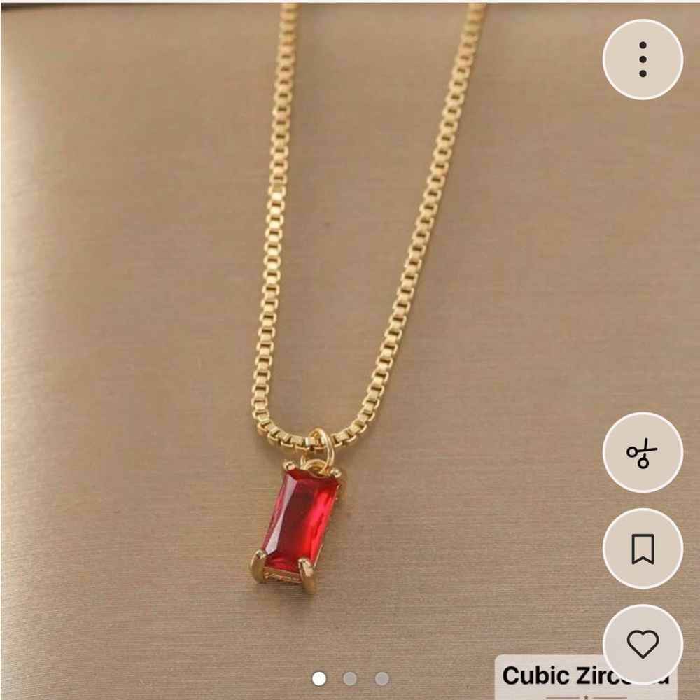 Gold Necklace with Red Rectangular Gem Pendant